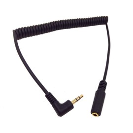 Qaoquda 3Ft Gold Plated 3.5MM Male to Female AUX Audio Stereo Input 90 Degree Spring Coiled Spiral Extension Cable Black (TRS 3.5M/F)