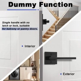 Orger 2 Pack Matte Black Dummy Door Handle Non-Functioning Door Lock, Dummy Door Lever with Square Rosette, Black Interior Door Handle for Left and Right Hand Use