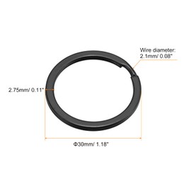 sourcing map Split Keychain Rings, 30mm/1.2inch Round Flat Key Holder for Keys Organization, Decoration, Carbon Steel, Black, 24Pcs