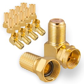 HB-DIGITAL Angle Adaptor Set for Satellite Systems: 10x F-Connector (Gold-Plated) + 5x F-Angle Adapters [F-Connector (Male) to F Socket (Female)] Right Angle Corner Connector 90° Degree
