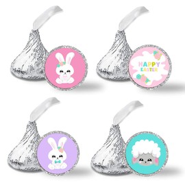 Cute Bunny Easter Themed Kiss Sticker Labels, 300 Party Circle Sticker Sized 0.75” for Chocolate Drop Kisses by AmandaCreation, Great for Party Favors, Envelope Seals & Goodie Bags