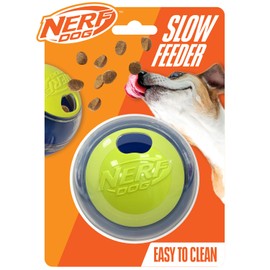 Nerf Dog Interactive Puzzle Feeder Ball, 3.5-Inch Treat Dispensing Toy for Dogs, Blue/Green/Clear