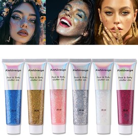 6 Color Face Girl Body Glitter Gel, Face & Body & Eye & Lip Festival Holographic Glitter for Party (6PCS)