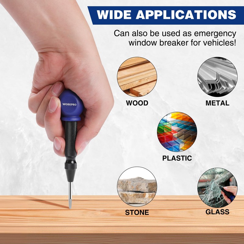 WORKPRO 2PCS Automatic Center Punch with an Extra Replacement Tip,