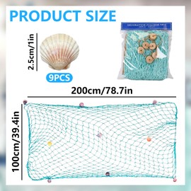 LaresDay 200x100cm Deko Fischernetz mit Farbigen Muscheln - Maritimer & Mediterraner Stil Wandbehang für Wohnzimmer, Schlafzimmer, Party | Hintergrundwanddekoration für Küsten (Blau)