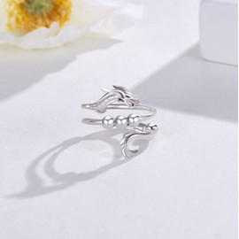 Daixiya Anti Anxiety Ring 925 Sterling Silver Chinese Dragon Adjustable Anxiety Fidget Ring With Bead Spinner Rings Dragon Jewelry Gifts for Men Women Women Teens (9)
