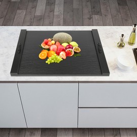 OCASAMI Noodle Board Stove Cover, RV Wood Noodle Board Stove Cover Extra Thick Wooden RV Stovetop Cover with Handles for Gas Burners, Kitchen Counter (Ebony Black, 30 * 22 * 2.5In)