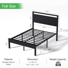 Z-hom Upgraded Full Size Bed Frame, Heavy Duty Metal Sturdy Full Bed Frame with Modern Wood Headboard & Footboard, Stable Platform Bed Furniture Bed Storage, No Noise, No Box Springs, Black