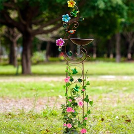 YYWMWM 57" Height Metal Bird Bath with Trellis for Outdoor, Vintage Decorative Bird Baths, Small Garden Plant Support, Antique BirdBath for Climbing Plants with Detachable Iron Bowl (Hummingbird)