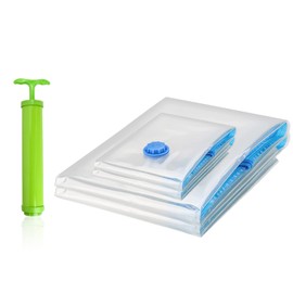 Vakuumbeutel, Wiederverwendbar Aufbewahrungsbeutel, mit Handpumpe, 4 Stück, Transparent