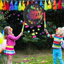 Deekin Small Neon Birthday Piñata Glow Happy Birthday Piñata with Stick Blindfold and Confetti for Glow in The Dark Party Decorations for Party Favors