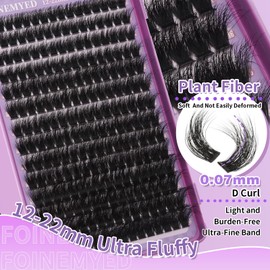 FOINEMYED Fluffy Lash Clusters 100D Thick Lash Clusters 12-22mm Long Volume Individual Lashes Fluffy Eyelash Extension D Curl Faux Mink Lashes Extensions DIY Lash Extension for Beginners