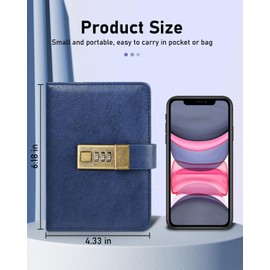 WEMATE Journal with Lock, A6 PU Leather Diary with Lock 240 Pages, Lock Journal Password Notebook with Pen & Gift Box, Lock Diary Planner Organizer for Men and Women 4.3X 6.18in Blue