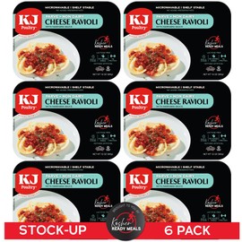 KJ Poultry Kosher Parve Ready Meals - Cheese Ravioli in Tomato Sauce, MRE Meals Ready to Eat, Halal, (6 Pack) Prepared Entree Fully Cooked, Shelf Stable Microwave Dinner Travel, Military, Camping