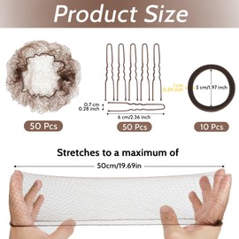 110 Pcs Hair Nets for Buns Set Incluede 50 Invisible Bun Nets Brown with 50 U-Shape Bobby Pins and 10 Bobbles for Ballet Dancers for Ballet Dance Nurse