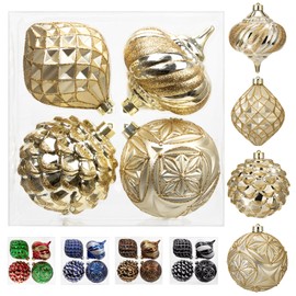 Christmas Ball Ornaments 4.7" Large Champagne Christmas Ornaments Balls Xmas Tree Shatterproof Plastic Christmas Ornaments Big Hanging Christmas Decorations for Holiday Party Indoor Outdoor 4 Pcs