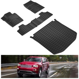KIWI MASTER Floor Mats & Cargo Liner for 2013-2015 Jeep Grand Cherokee Accessories Replace OEM 82214879 82212085 All Weather Mat Front Rear 2 Row Seat Trunk TPE Slush Liners Black