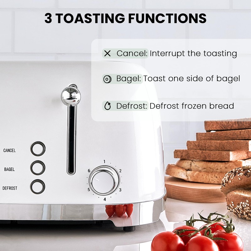 Roter Mond 4 Slice Toaster Retro Stainless Steel with Bagel