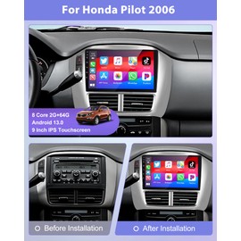 Podofo【Upgrade 8Core 2+64G】 Car Stereo for Honda Pilot 2006 2007 2008 with Wireless Carplay Android Auto,9 Inch IPS Touchscreen Car Radio with Bluetooth/GPS/Mirror Link/SWC/WiFi+MIC+AHD Backup Camera