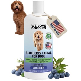 Blueberry Facial Dog Shampoo - Dog Tear Stain Remover, Brightens & Whitens Coat, Cleans & Deodorizes, Tearless, 16:1 Concentrated, 16 oz [We Love Doodles]