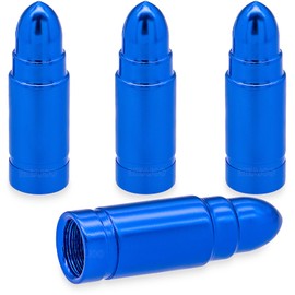 MEAJOO 4PCS Bullet Tire Valve Stem Caps, Anodized Aluminum with Rubber O-Ring Air Leakproof Valve Caps Cover, Universal for Cars, SUVs, Bikes, Trucks and Motorcycles (Blue)