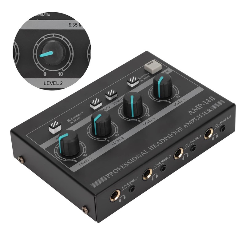 Amplificador de Auriculares de 4 Canales Estéreo Compacto con Adaptador
