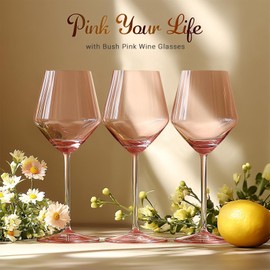 Colorsavant Elegant Pink Wine Glasses Set of 6 – Hand Blown Tulip Shape Long Stem Glassware – 15oz Pink Wine Glasses for Women, Wedding, Party, Bridesmaid Gift, Fancy Champagne or Rosé Goblets