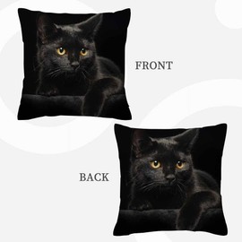 IBILIU Cute Black Cat Throw Pillow Covers 18X18,Black Kitten Kitty Cotton Linen Cushion Cases Decorative Pillow Cases for Couch Sofa Bedroom