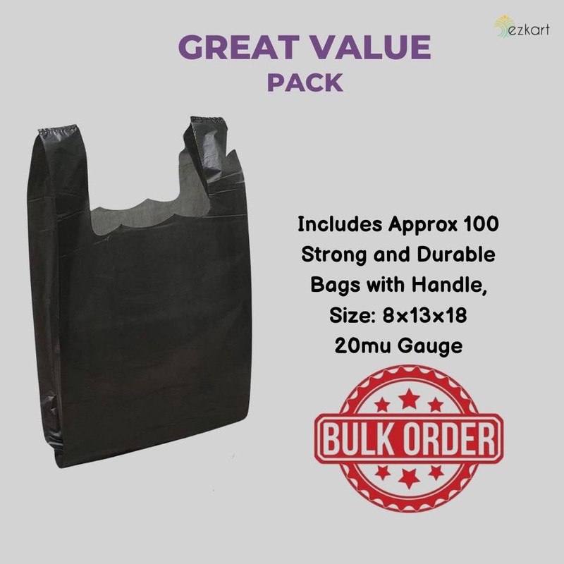 ezkart ezkart Black Plastic Carrier Shopping Bags Perfect for Groceries,