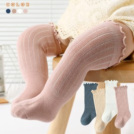 imKutie Baby Girls Knee High Socks, Newborn Infant Baby Cotton Anti-slip Cozy Socks Ruffles Solid Stockings for 0-3 Years