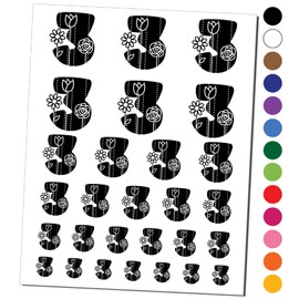 Sweet and Cute Flowers Rounded Block Number 3 Three Temporary Tattoo Water Resistant Fake Body Art Set Collection - Black (One Sheet)