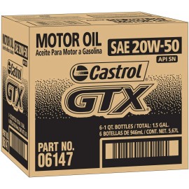 Castrol 06147 GTX 20W-50 Conventional Motor Oil - 1 Quart, (Pack of 6)
