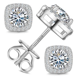 Moissanite Square Earrings Screw Back 1.6CT 6MM*2 18K White Gold Plated 925 Sterling Silver Lab Brilliant D Color VVS1 Clarity Moissanite Diamond Stud Hypoallergenic Earrings for Women Men