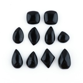 CRYSTALINES 10pcs Natural Black Onyx Gemstone, Wholesale Cabochon Supply, High Grade Stone, DIY Jewelry Making, Healing Wicca & Reiki Crystals, Wire Wrapping, Gem Collection