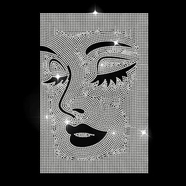 MAYJOYDIY Woman's Face Rhinestone Iron on Heat Transfer Patches Woman Lady Facial Features Sparkling DIY Patch Repair Hot Fix Applique for T-Shirt Jacket Bag Jeans Craft Clothing Accessory