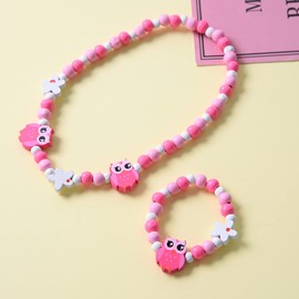 Meet-shop Colourful Wooden Jewellery Set for Kids Princess Necklace Bracelets Unicorn Beads Necklace Bracelet Gift for Girls Birthday Party Fancy Dress Accessories, Wood, Created Pearl