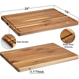 GAOMON Acacia Extra Large Wood Cutting Board, 1.2 Inches Thick Butcher Block, Reversible Wooden Kitchen Block, over Stove Cutting Board, with Side Handles and Juice Grooves, 24 x 18 Inch