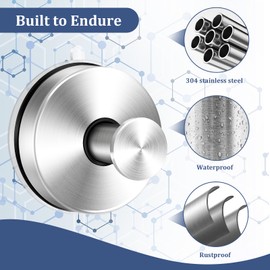 Heavy Duty Suction Cup Hooks for Glass Window, 2-Pk Shower Hooks for Loofah, 304 Stainless Steel Bathroom Towel Hook for Bathroom and Kitchen, Ideal for Hanging Towels, Bathrobes, Kitchen Tools, etc.