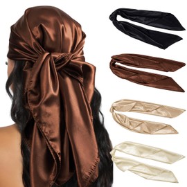 HBselect 4PCS Head Scarf for Women 35” Head Scarves Silk Like Satin Neck Scarfs Square Bandana Hair Wraps Scarf for Sleeping