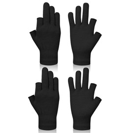 Becellen 2 Pairs Fingerless Gloves, Winter Thermal Half Finger Knitted Gloves, Stretchy Warm Gloves for Men and Women, black