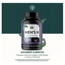 Colágeno Life360+ Men's H 220 Cápsulas Biotina, L-lisina, Vitamina C, Estearato de Magnesio, Colágeno Hidrolizado Suplemento Alimenticio