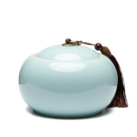 SILINE Longquan Celadon Loose Tea Storage Jar, 20 oz/600ml Green Porcelain Airtight Container -Di Kiln,Pink Cyan