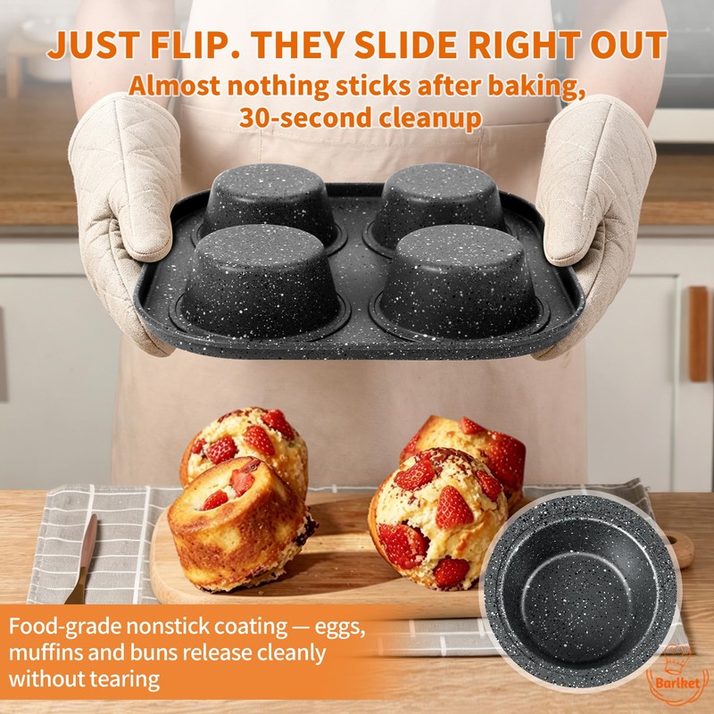 Barlket 4-Cup Muffin Pan, Total 12 Cups Muffin Tin Nonstick