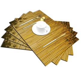 Bamboo Placemats Set of 4, Wildlife Bamboo Pattern Leaves Placemats Heat Resistant for Dining Table Non-Slip 18x12 Inches