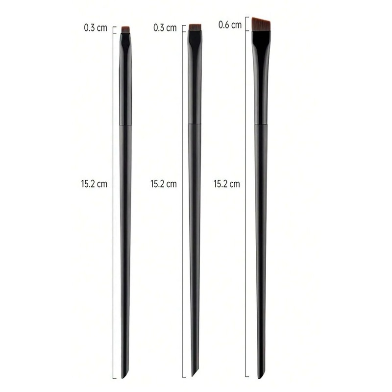 Professional Eyebrow Brush Set, 3 Angled Flat Brushes, Black, Precision
