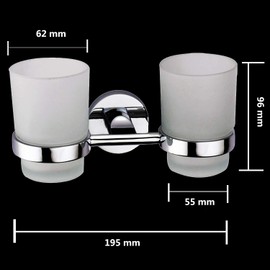 Toothbrush Glass Tumbler with Stainless Steel Holder Wall Mount Chromed