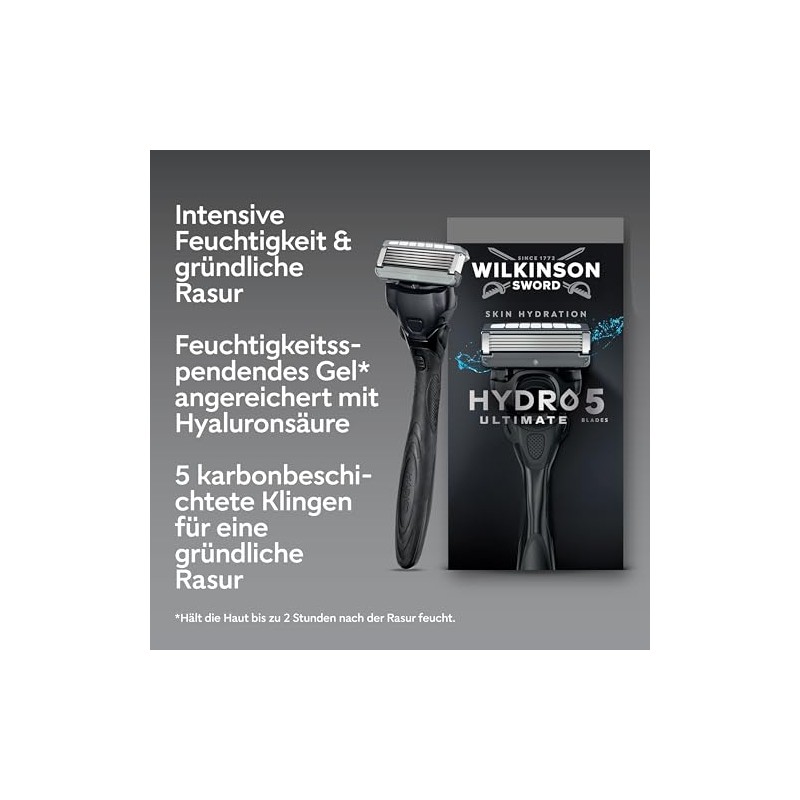 Wilkinson Sword Hydro 5 Ultimate Men's Razor, Hyaluronic Acid, Carbon
