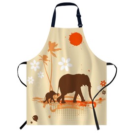 Smooffly Family of Elephants Apron Unisex Adjustable Bib Apron, Cooking Kitchen Chef Apron, Women Men Apron for Home Kitchen, Restaurant, Coffee house