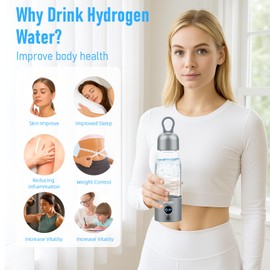 Hydrogen Water Bottle 5000PPB: 11.2oz Glass Hydrogen Water Bottle Generator with PEM/SPE Tech, Fast 8-Min Hydrogen Infusion, LED Display, Portable Hydrogen Water Cup for Health & Wellness (Black)