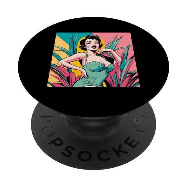 Pastell Regenbogen Pin Up Girl Retro Zimmerpflanze Frauen Grafik PopSockets